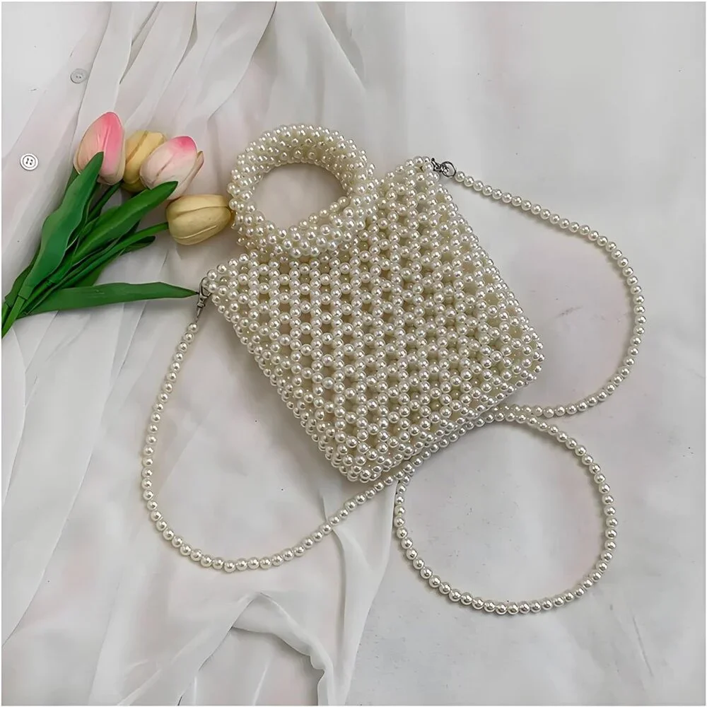 Compact Women’s Pearl Crossbody Bag with Detachable Chain - Ideal for Parties
